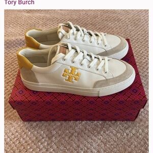 Tory Burch White and Yellow Sneakers